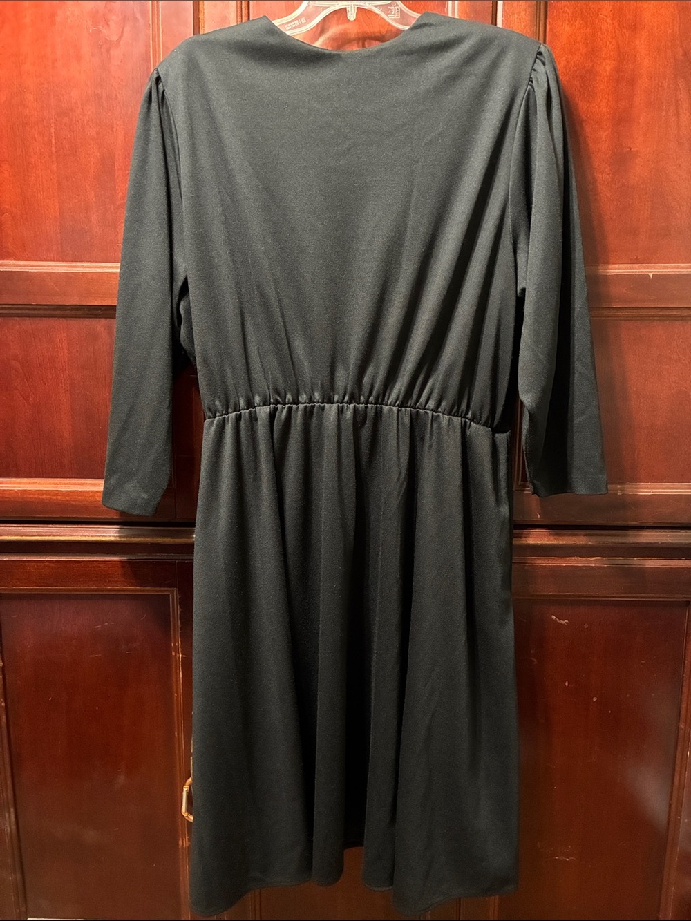 Vintage Classic plus size Black Women's Dress with Elastic Waist 3/4 sleeves